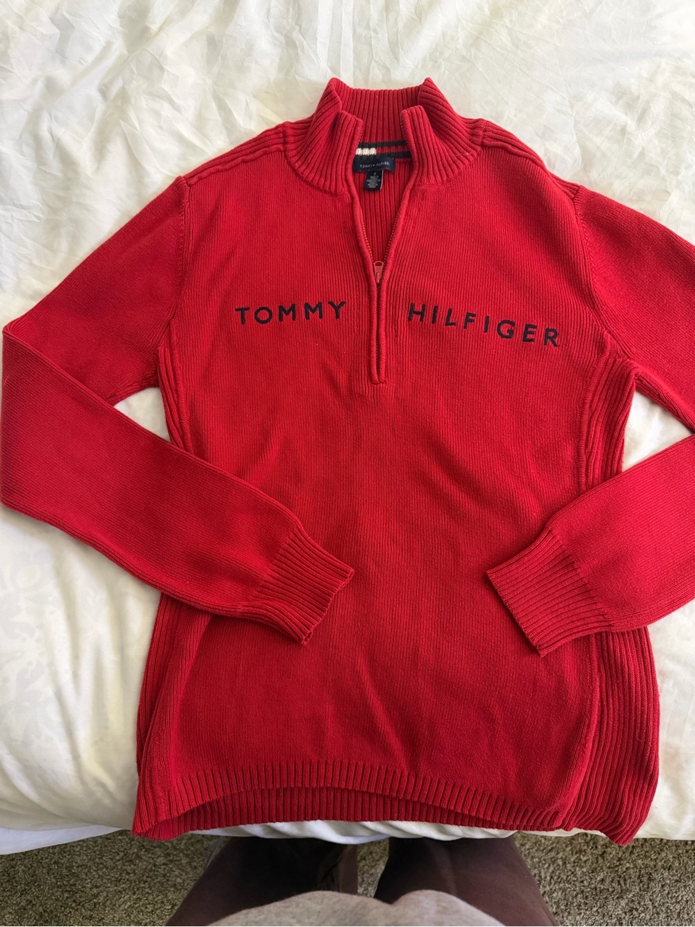 Tommy Hilfiger Red Half-Zip Pullover Sweater